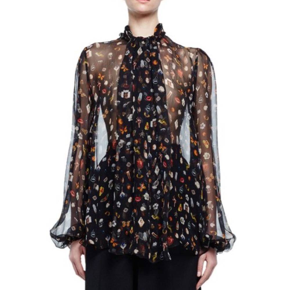 Alexander McQueen Obsession Print Silk Scarf-neck Blouse